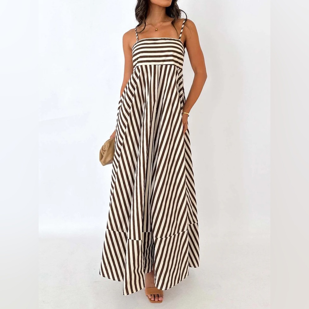 Commense Striped Pleated Cami Long Dress - Picture 2 of 13